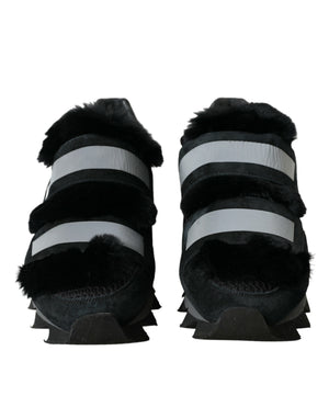 Schwarz Pelz verschönert Wildleder Sneakers Schuhe