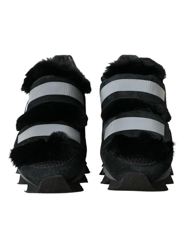 Schwarz Pelz verschönert Wildleder Sneakers Schuhe