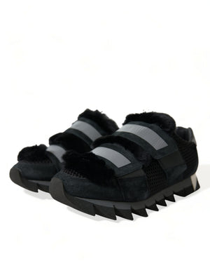 Schwarz Pelz verschönert Wildleder Sneakers Schuhe