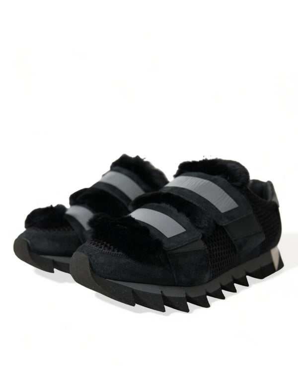 Schwarz Pelz verschönert Wildleder Sneakers Schuhe