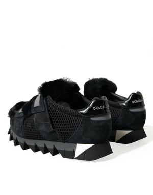 Schwarz Pelz verschönert Wildleder Sneakers Schuhe