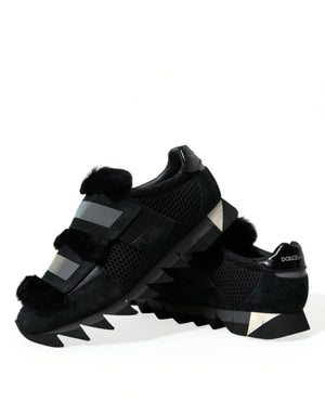 Schwarz Pelz verschönert Wildleder Sneakers Schuhe