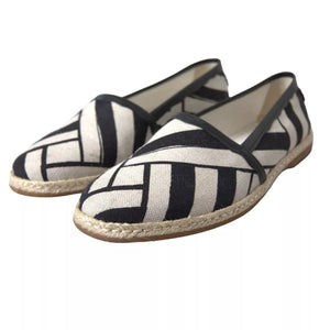 Schwarz Weiß Streifen Slip On Espadrille Schuhe