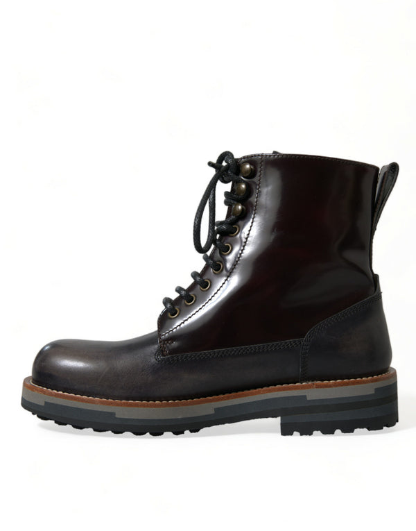 Schwarzes Leder Militär Kampfstiefel Schuhe