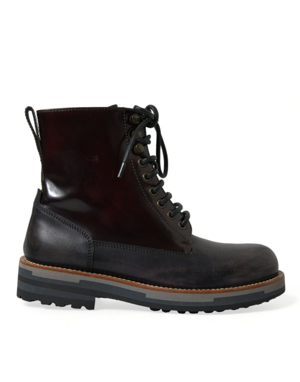 Schwarzes Leder Militär Kampfstiefel Schuhe