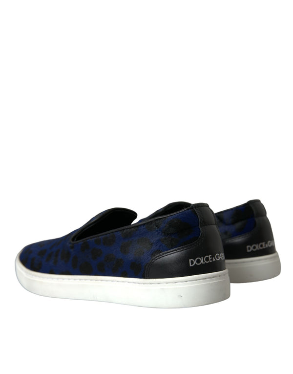 Blaue Kalbsleder Haar Leopard Sneakers Schuhe