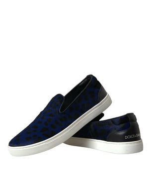 Blaue Kalbsleder Haar Leopard Sneakers Schuhe