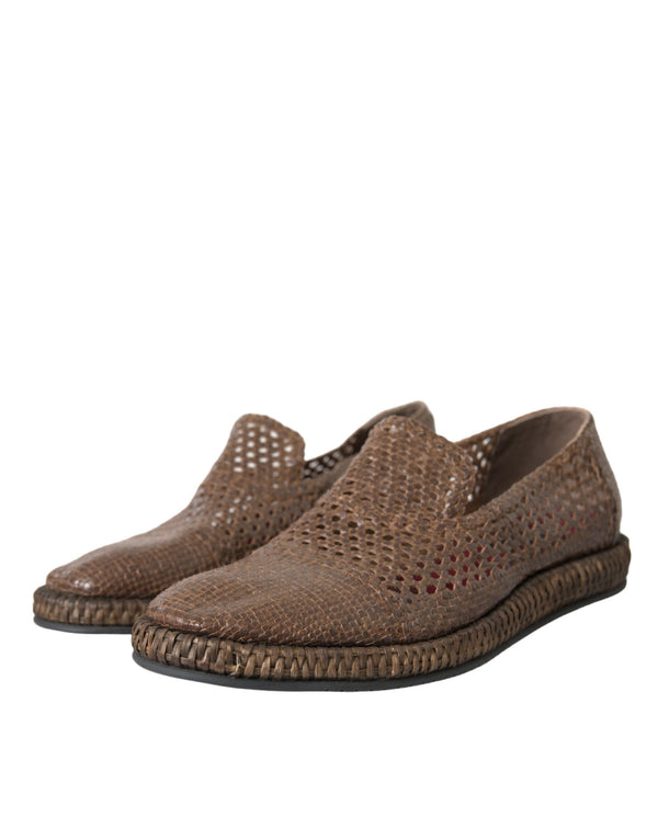 Braun gewebtes Leder Loafers Freizeitschuhe