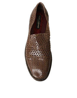 Braun gewebtes Leder Loafers Freizeitschuhe
