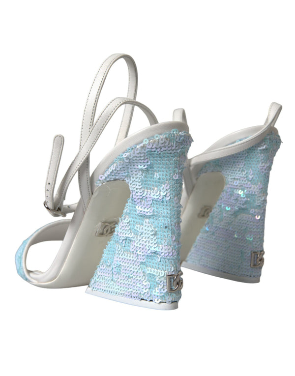 Hellblaue Pailletten Riemchensandalen Schuhe