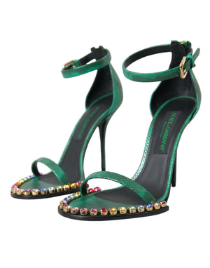 Grüne Exotische Leder Kristall Sandalen Schuhe