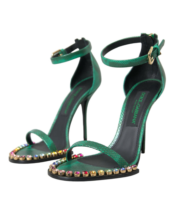 Grüne Exotische Leder Kristall Sandalen Schuhe