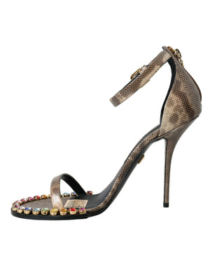 Braune Exotische Leder Kristall Sandalen Schuhe