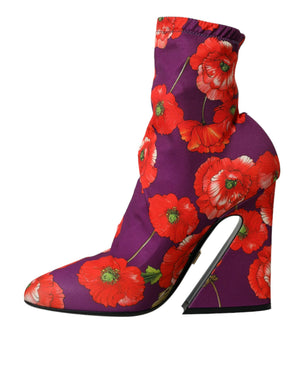Lila Floral Jersey Stretch Stiefel Schuhe