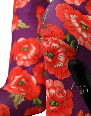 Lila Floral Jersey Stretch Stiefel Schuhe