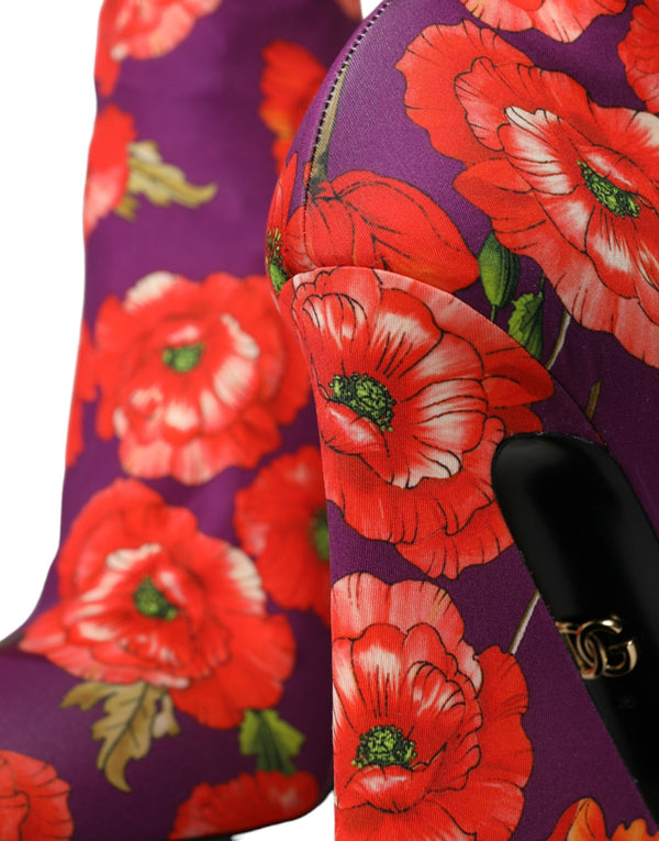 Lila Floral Jersey Stretch Stiefel Schuhe