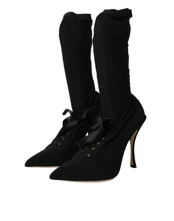 Schwarz Stiletto Heels Mid Calf Stiefel Schuhe