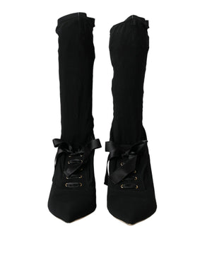 Schwarz Stiletto Heels Mid Calf Stiefel Schuhe