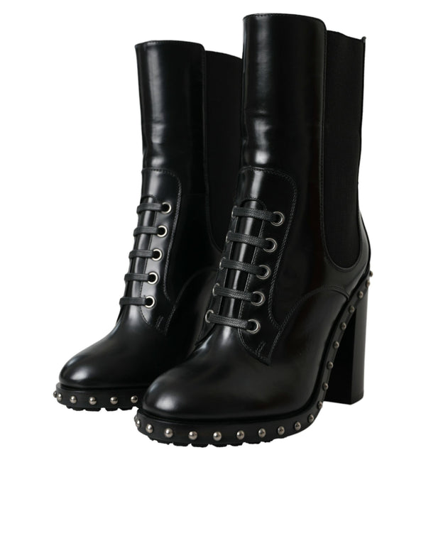 Schwarze Leder Nieten Schnürstiefel Schuhe