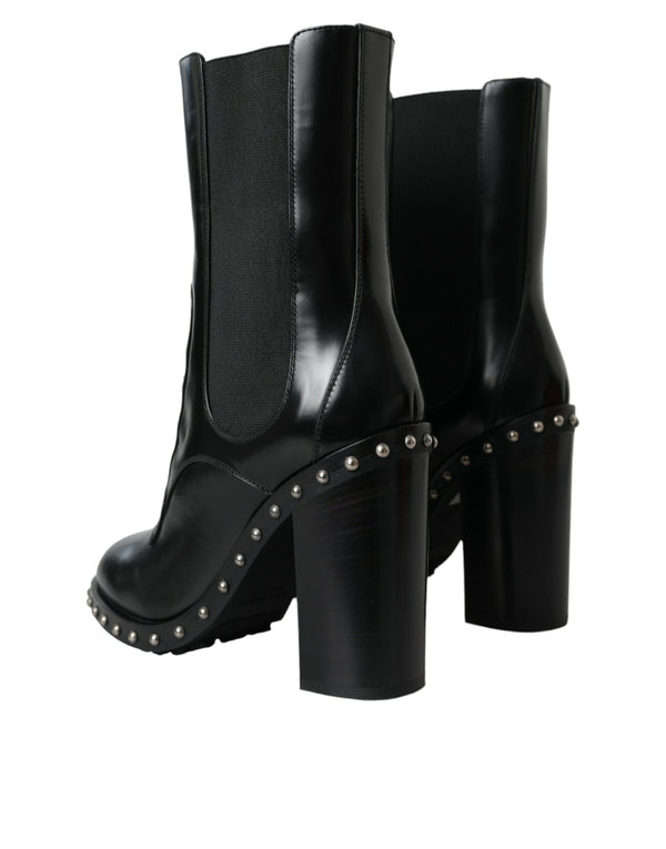 Schwarze Leder Nieten Schnürstiefel Schuhe