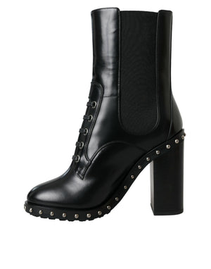 Schwarze Leder Nieten Schnürstiefel Schuhe