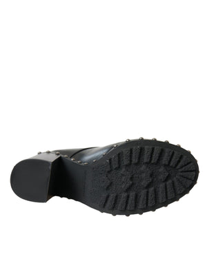 Schwarze Leder Nieten Schnürstiefel Schuhe