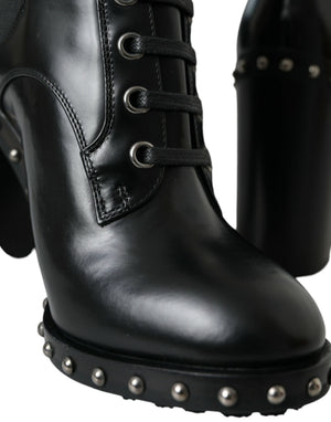 Schwarze Leder Nieten Schnürstiefel Schuhe