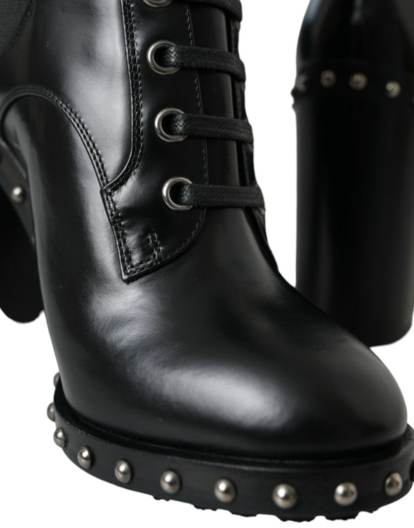 Schwarze Leder Nieten Schnürstiefel Schuhe