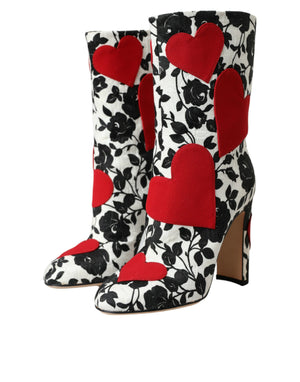 Weiße Floral Herzen Leder Hohe Stiefel Schuhe