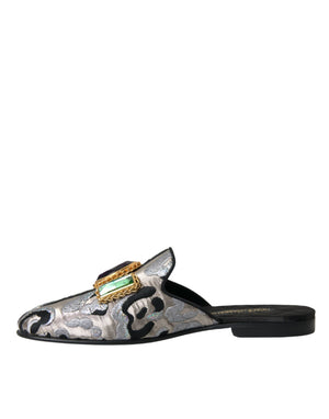 Graue Jacquard Kristall Pantolette Flache Sandalen Schuhe