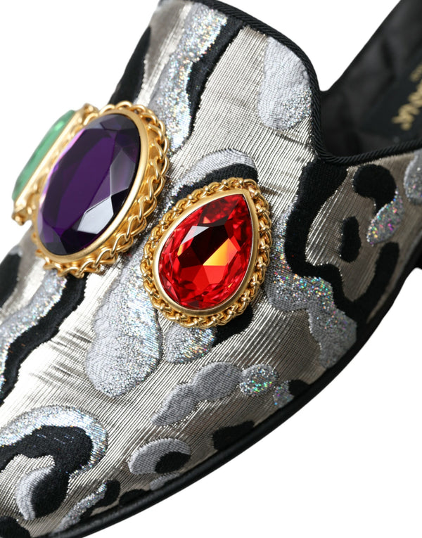 Graue Jacquard Kristall Pantolette Flache Sandalen Schuhe