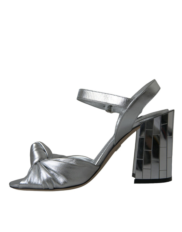 Silberne Lammfell Leder Absätze Sandalen Schuhe