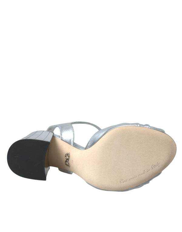 Silberne Lammfell Leder Absätze Sandalen Schuhe