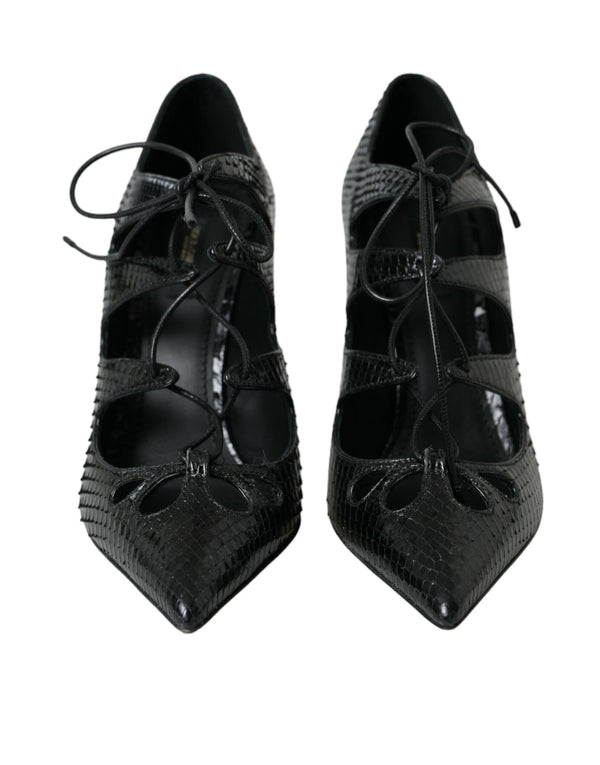 Schwarz Python Leder Mary Jane Pumps Schuhe