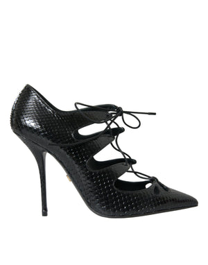 Schwarz Python Leder Mary Jane Pumps Schuhe