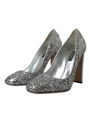 Silberne Pailletten verschönerte Absätze Pumps Schuhe