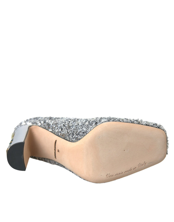 Silberne Pailletten verschönerte Absätze Pumps Schuhe