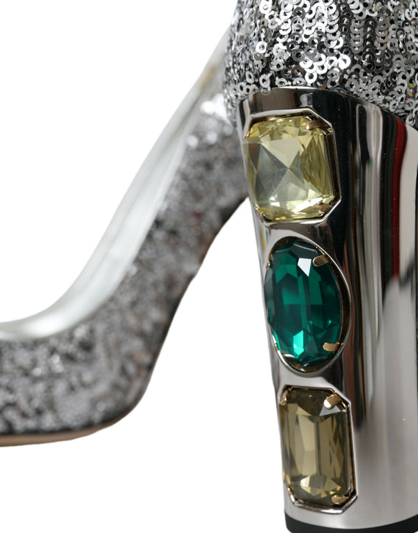 Silberne Pailletten verschönerte Absätze Pumps Schuhe