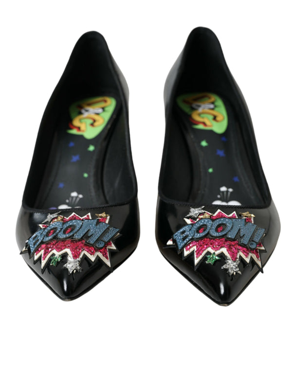 Schwarz Leder BOOM Patch Heels Pumps Schuhe