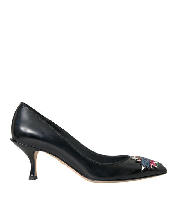 Schwarz Leder BOOM Patch Heels Pumps Schuhe