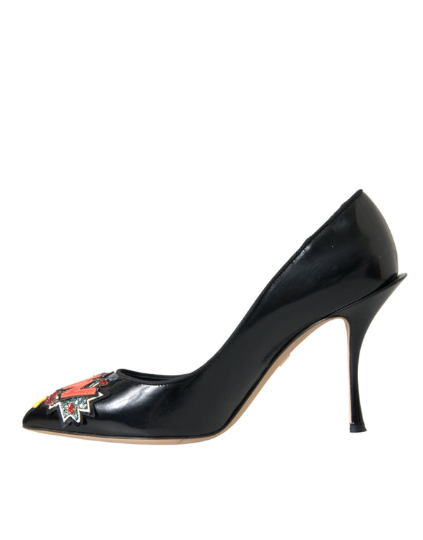 Schwarz Leder WOW Patch Heels Pumps Schuhe