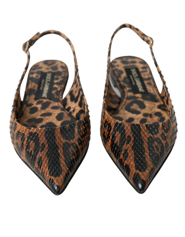 Braun Leopard Exotische Haut Slingback Schuhe