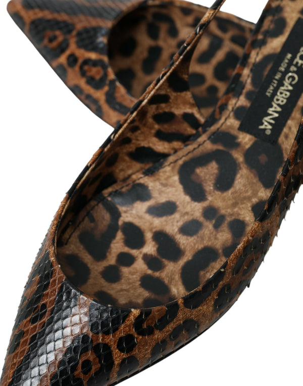 Braun Leopard Exotische Haut Slingback Schuhe