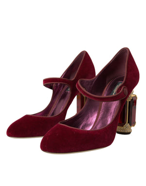 Rot Samt Gold Kristalle Heels Mary Jane Schuhe