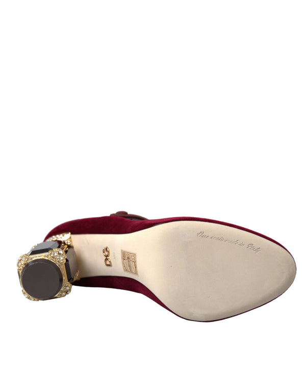 Rot Samt Gold Kristalle Heels Mary Jane Schuhe