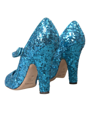 Blau Pailletten Mary Jane Pumps High Heels Schuhe