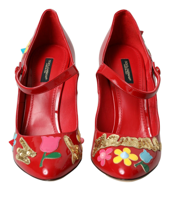 Rot Leder verschönert Mary Jane Pumps Heels Schuhe
