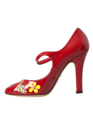 Rot Leder verschönert Mary Jane Pumps Heels Schuhe