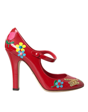 Rot Leder verschönert Mary Jane Pumps Heels Schuhe