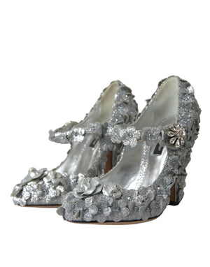 Silber Floral Kristall Mary Jane Pumps Schuhe